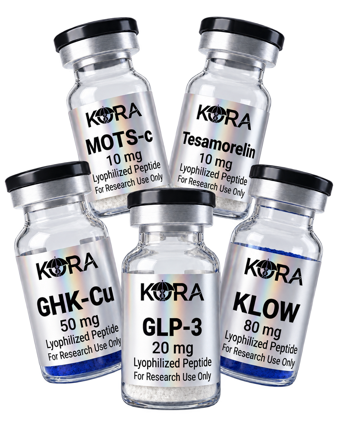 Collection of five KORA research vials.
